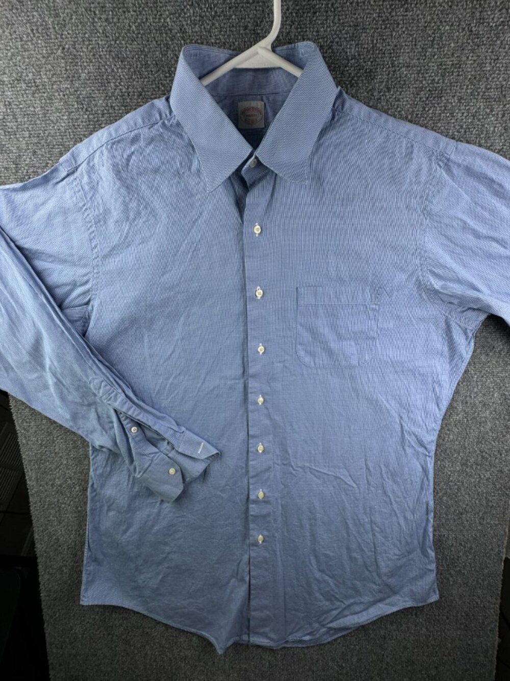 Brooks Brothers Makers Blue Houndstooth Long Sleeve Button Up 17.75 Cotton USA